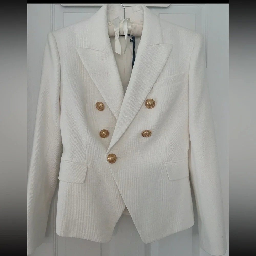 BALMAIN Double-Breasted Piqué Blazer - Picture 2 of 13